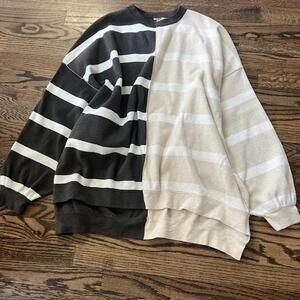 Brown beige white striped oversized long Free People sweater
